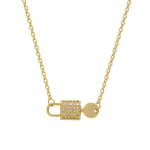 Exquisite Goldkette mit funkelndem Zirkonia besetztem Schloss und Schlüssel Anhängern