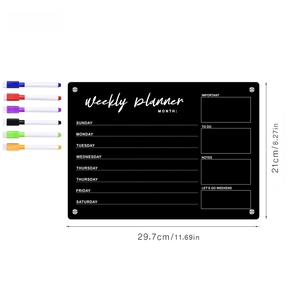 Weekly planner acrylic board set with six colorful markers and dimension markings