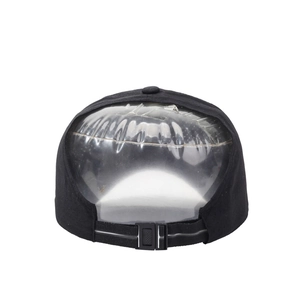 Black breathable mesh ponytail baseball cap with clear back panel and buckle closure