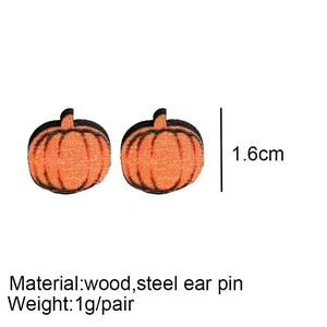 Halloween pumpkin stud earrings made of wood and steel with 1.6cm size and 1g weight