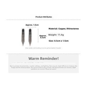 Detail specifications of black rhinestone tassel earrings with copper and silver needles