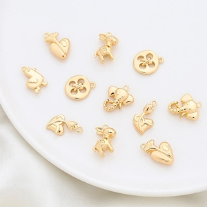 Gold-plated elephant heart and button charms for DIY handmade jewelry crafting