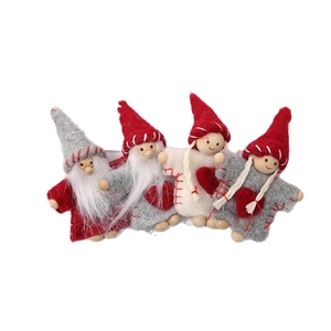 Handmade wool felt Christmas gnome set with grey and red festive gnome ornaments