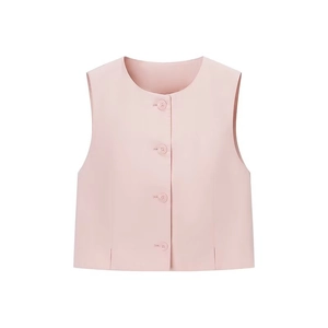 Pink sleeveless vest top with round neck and buttons in a minimalist summer style