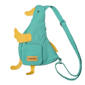 Creative green duck-shaped canvas crossbody chest bag with adjustable strap and logo