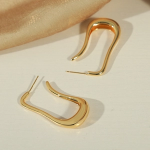 Minimalist gold-tone U-shaped geometric earrings with smooth polished finish for women