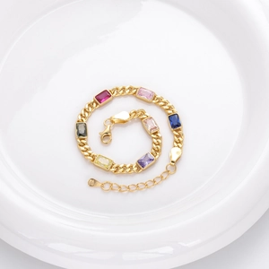 Elegante bracciale in argento S925 dorato con pietre rettangolari colorate in spirale