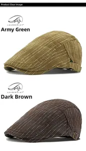 Détails de casquettes gavroches à rayures avec boucles en métal en vert et marron