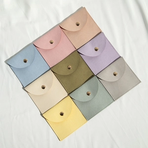 Microfiber jewelry pouch set in nine macaron colors with gold snap button closure