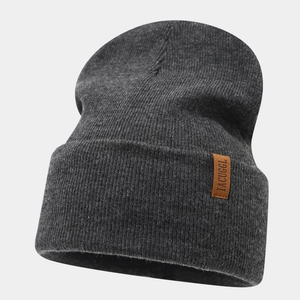 Knit Beanie Hat For Women Men Winter Warm Thick Ribbed Acrylic Skull Cap With Leather Patch Outdoor Casual