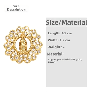Detailed size parameters of 1.5cm golden Virgin Mary medallion earring with zircon stones