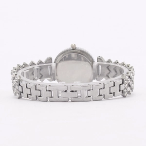 Elegant women's quartz watch with full diamond bezel and silver metallic link bracelet