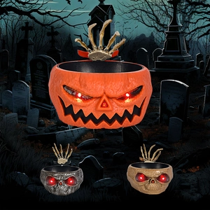 Halloween Candy Bowl Plastic Animated Skeleton Hand Electric Pumpkin Skull Luminous Glowing Eyes Sound Effects Party Prop