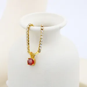 Exquisite 18K gold-plated tennis necklace with a vivid red ruby zircon pendant detail