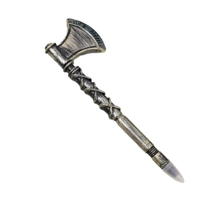 Creative battle axe shaped ballpoint pen with antique silver finish and embossed texture