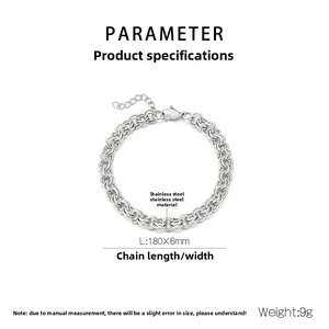 Vue détaillée des paramètres d'un bracelet en acier inoxydable à double maillon de 6mm
