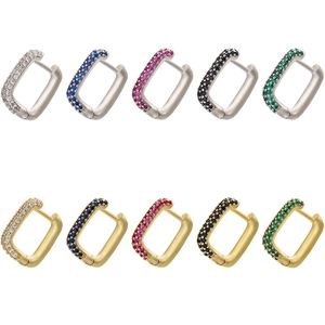 Geometric Rectangular Huggie Hoop Earrings Copper Colorful Zircon Paved Minimalist Luxury Fashion Jewelry For Women