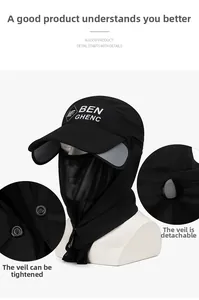 Dettaglio del lembo del collo rimovibile e del velo solare sul cappello da sole nero