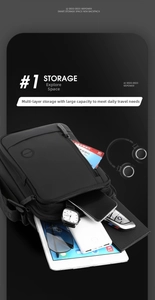 Vue détaillée du compartiment multiple pour iPad et accessoires de la sacoche