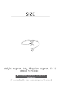 Size guide for minimalist alphabet ring showing HK sizes 11-16 and 1.0g weight