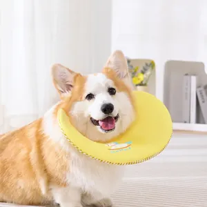 Lightweight yellow cotton pet Elizabethan collar with cartoon duck for Corgi dogs