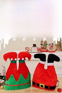 Creative Christmas elf and Santa pants hats with festive bells and sequin buckle details