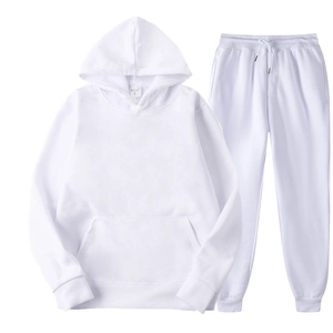 Two-piece men's sports set featuring a white hooded sweatshirt and matching jogger pants