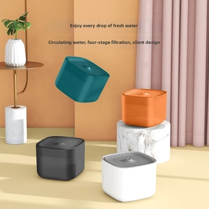 Detail view of colorful automatic pet water fountain with 4-stage filtration and quiet pump