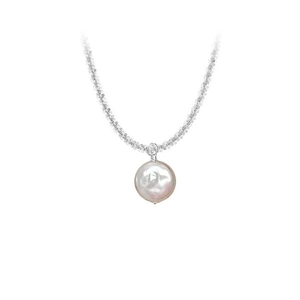 Elegant S925 sterling silver necklace featuring a round white baroque pearl pendant