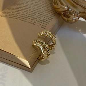 Orecchini Dorati A Forma Di C Con Perline Doppio Strato Vintage Eleganti Gioielli Lega Con Perno In Argento Sterling 925 Per Donna