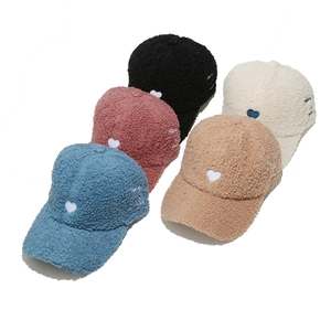 Heart Embroidery Fleece Baseball Cap Lamb Wool Warm Winter Fashion Duck Tongue Hat For Women Men