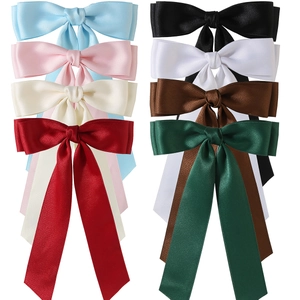 Satin Ribbon Bow Hair Clip Double Layered Duckbill Pin With Long Streamers Sweet Elegant Styling Headwear For Women Girls