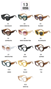 Detailed grid view showcasing thirteen different color options for cat eye sunglasses