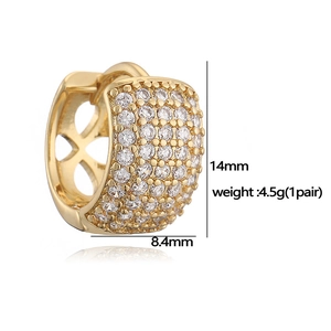 18K gold plated hip hop hoop earrings with full rhinestones and hollow clover patterns