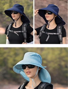 Outdoor sun hat with wide brim and neck flap protection for hiking and camping