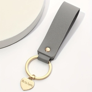 Leather Keychain With Lettered Heart Charm Gold Metal Ring Simple Elegant PU Leather Strap Key Ring Accessory For Women Men