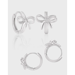 Elegant S925 sterling silver bow hoop earrings with a polished metallic finish