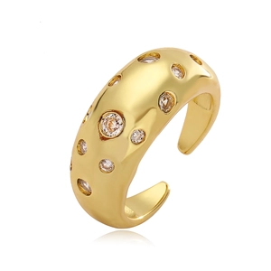 Minimalist gold plated adjustable open ring with sparkling round zircon star patterns