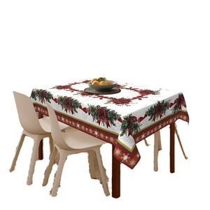 Pastoral rectangular tablecloth with Christmas poinsettia and pine needles patterns