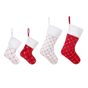 Christmas stocking set with red sequins and white faux fur trim on a clean white background