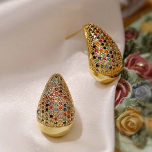 Elegant 18K gold plated teardrop earrings with colorful pavé cubic zirconia accents