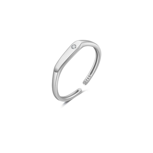 Minimalist S925 sterling silver open ring with adjustable band and small zircon stone