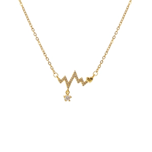 Golden heartbeat necklace for women with heart pendant and sparkling micro-inlaid stones