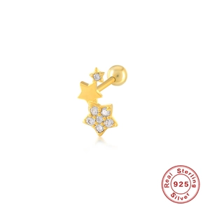 S925 sterling silver gold star stud earrings with micro-inlaid zircon and ball back
