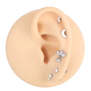 ASTM F136 titanium earring set featuring moon lightning star and marquise zircon studs