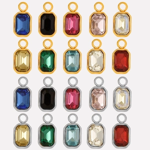 Rectangular Gemstone Charms Pendants 304 Stainless Steel Glass Rhinestone 18K Gold Plated Faceted Geometric DIY Jewelry Making Colorful Accessories