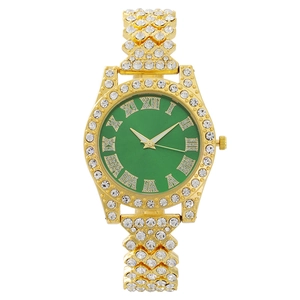 Luxury Iced Out Women Quartz Watch Rhinestone Fashion Ladies Wristwatch Alloy Strap Roman Numerals Round Analog