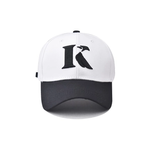 Classic cotton baseball cap with white crown, black brim, and 3D embroidered K letter