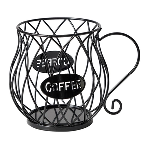 European black iron wire coffee capsule storage basket in a stylish mug shape