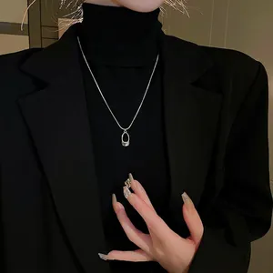 Minimalist Hollow Geometric Pendant Necklace Stainless Steel Snake Chain Irregular Metal Jewelry For Women